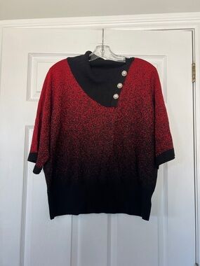Adrienne Vittadini Red to Black Gradient Turtleneck Sweater with Pearl Buttons